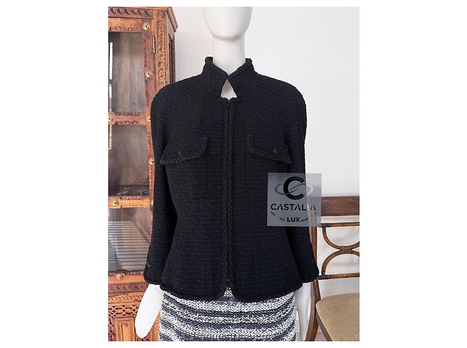 Chanel Skulpturaler Minimalismus Schwarze Tweedjacke 44 FR - Ansicht 7