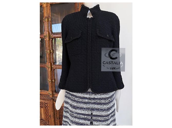 Chanel Skulpturaler Minimalismus Schwarze Tweedjacke 44 FR - Ansicht 8