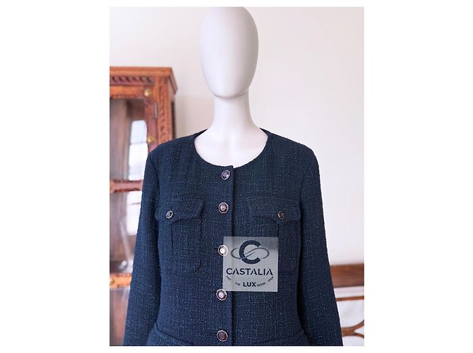 Chanel Chaqueta de tweed esmeralda con botones Gripoix 42 FR - vista 10