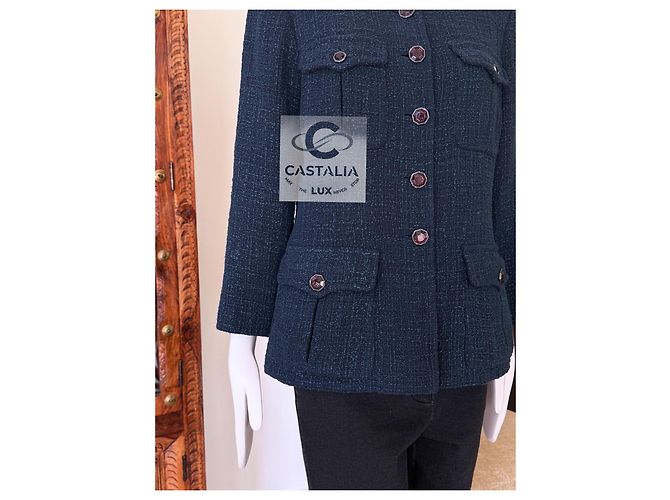 Chanel Chaqueta de tweed esmeralda con botones Gripoix 42 FR - vista 12