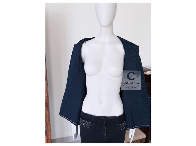 Chanel Chaqueta de tweed esmeralda con botones Gripoix 42 FR - vista 14