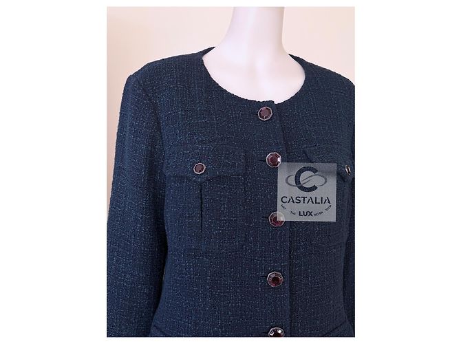 Chanel Chaqueta de tweed esmeralda con botones Gripoix 42 FR - vista 16