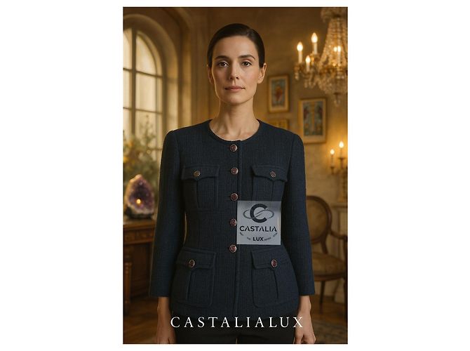 Chanel Chaqueta de tweed esmeralda con botones Gripoix 42 FR - vista 5