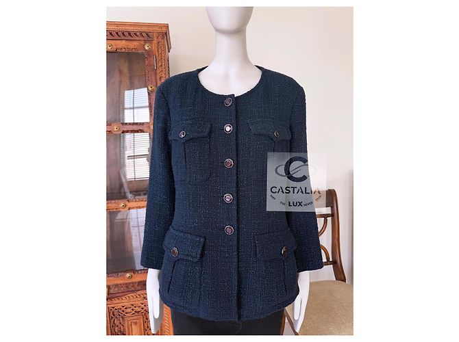 Chanel Chaqueta de tweed esmeralda con botones Gripoix 42 FR - vista 7
