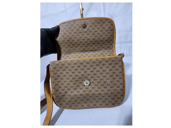 GUCCI Vintage Micro GG Canvas Schultertasche Beige/Braun - Ansicht 13