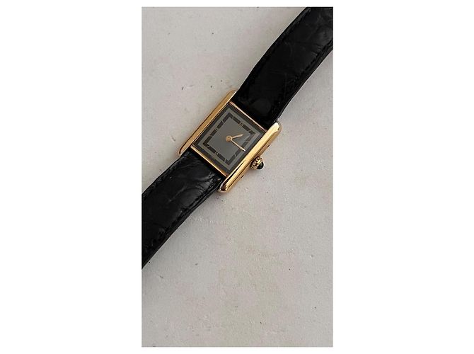 Cartier Tank Uhr Goldplattiert Grau Anthrazitgrau - Ansicht 3