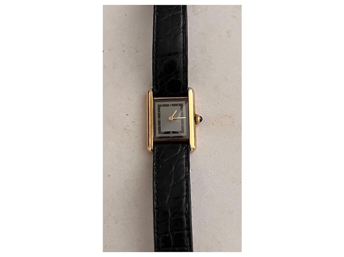 Cartier Tank Uhr Goldplattiert Grau Anthrazitgrau - Ansicht 4