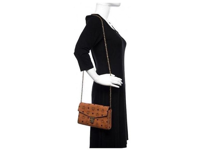 MCM Visetos Medium Patricia Wallet On Chain Cognac Marrone - vista 3