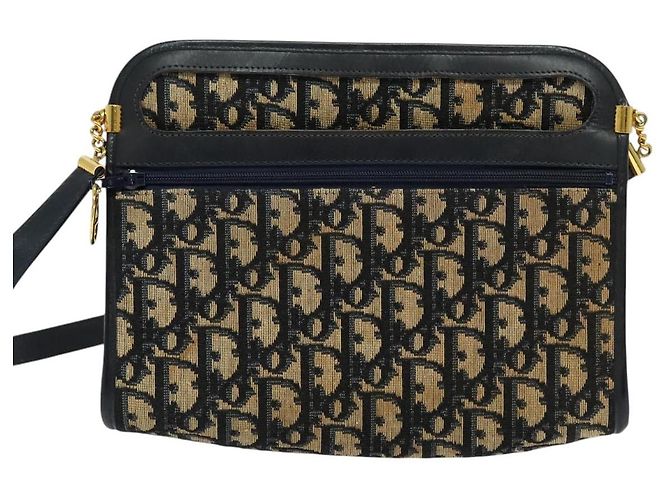 Borsa a spalla in tela Trotter Christian Dior blu navy oro Auth 125910 D'oro - vista 2