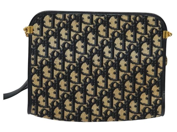Borsa a spalla in tela Trotter Christian Dior blu navy oro Auth 125910 D'oro - vista 3