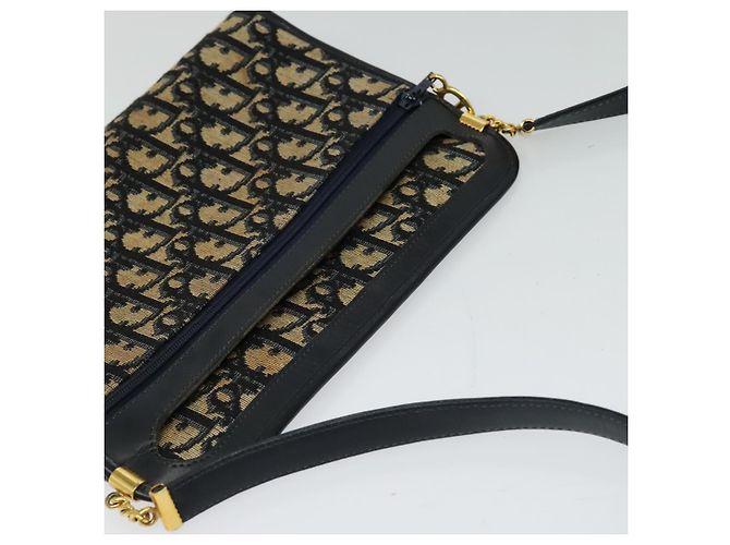 Borsa a spalla in tela Trotter Christian Dior blu navy oro Auth 125910 D'oro - vista 6