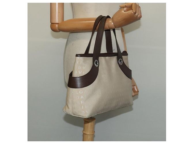 Bulgari BVLGARI Logo Mania Tote Bag aus Canvas Beige Silber Auth BA2559 - Ansicht 20