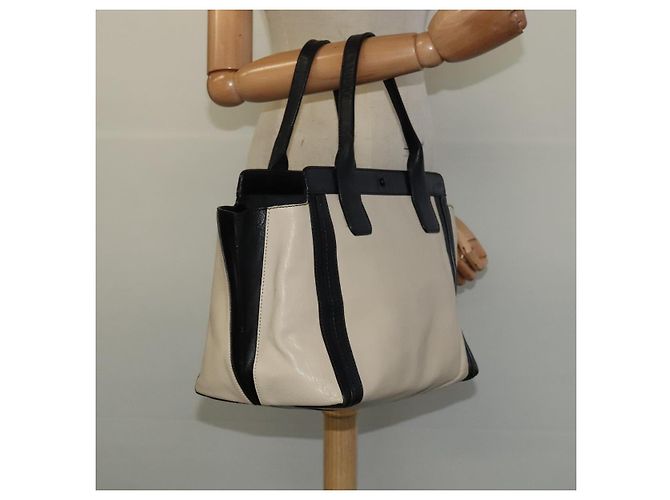 Chloé Chloe Alison Tote Bag Leather Beige Black Auth gh200 - view 21