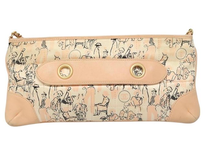 Chanel Pochette Accessorio in Seta Beige Oro CC Auth 125970 D'oro - vista 2