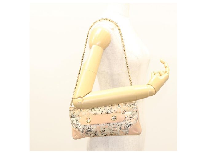 Chanel Pochette Accessorio in Seta Beige Oro CC Auth 125970 D'oro - vista 21