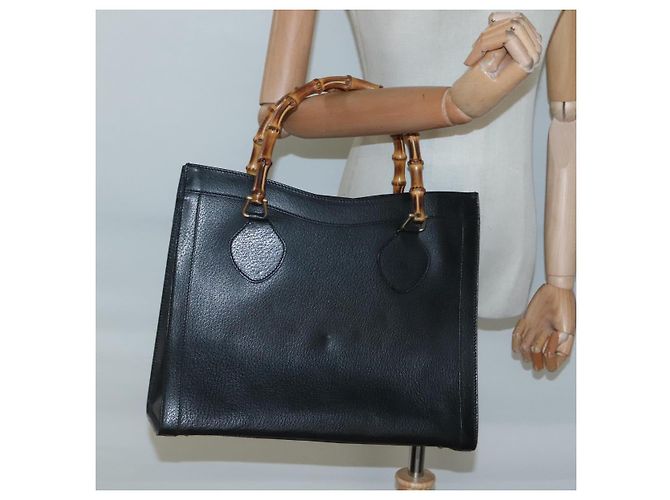 Borsa a mano in pelle Gucci Bamboo nera e oro 002 1095 0260 Auth mr1335 Nero D'oro - vista 22