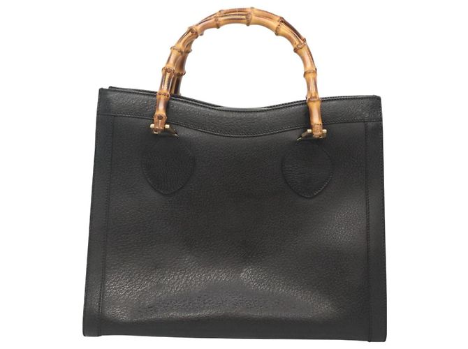 Borsa a mano in pelle Gucci Bamboo nera e oro 002 1095 0260 Auth mr1335 Nero D'oro - vista 3