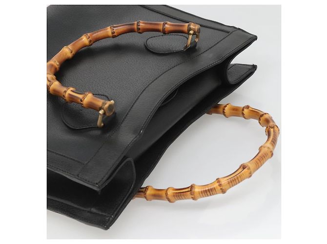 Borsa a mano in pelle Gucci Bamboo nera e oro 002 1095 0260 Auth mr1335 Nero D'oro - vista 6
