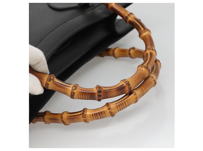 Borsa a mano in pelle Gucci Bamboo nera e oro 002 1095 0260 Auth mr1335 Nero D'oro - vista 7