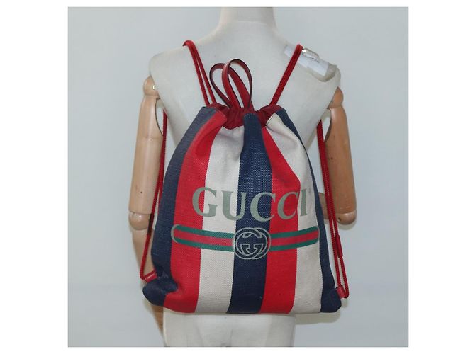 GUCCI Web Sherry Line Rucksack Canvas Rot Blau 473872 Auth 125637 - Ansicht 22