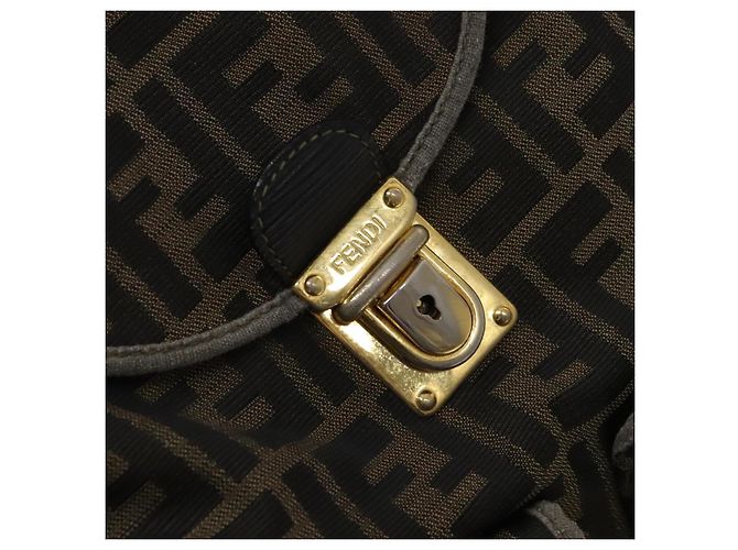 FENDI Zucca Canvas Rucksack Schwarz Braun Gold Auth 123804 Golden - Ansicht 17