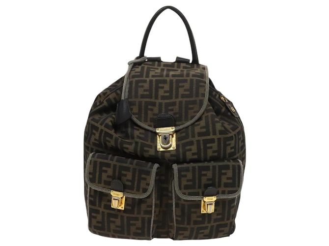 FENDI Zucca Canvas Rucksack Schwarz Braun Gold Auth 123804 Golden - Ansicht 2