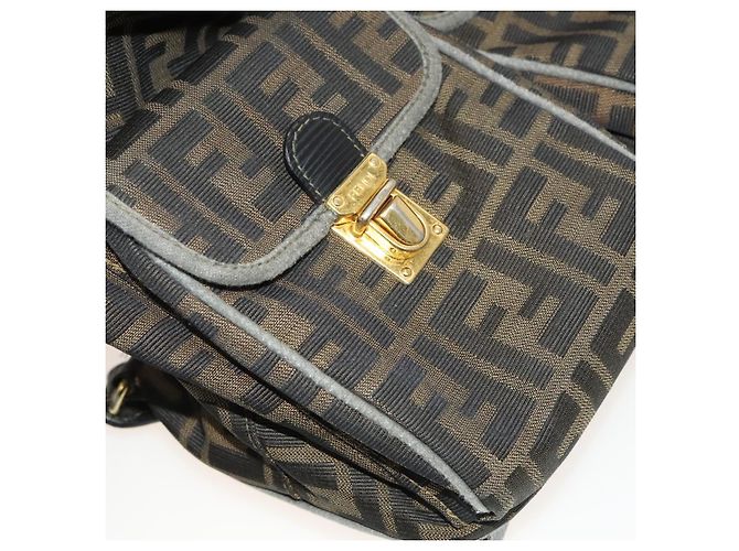FENDI Zucca Canvas Rucksack Schwarz Braun Gold Auth 123804 Golden - Ansicht 25