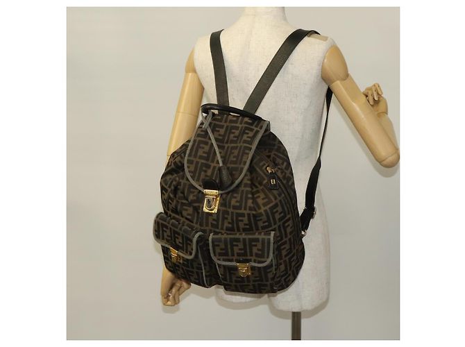 FENDI Zucca Canvas Rucksack Schwarz Braun Gold Auth 123804 Golden - Ansicht 28