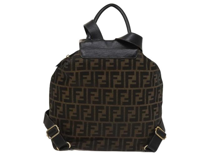 FENDI Zucca Canvas Rucksack Schwarz Braun Gold Auth 123804 Golden - Ansicht 3