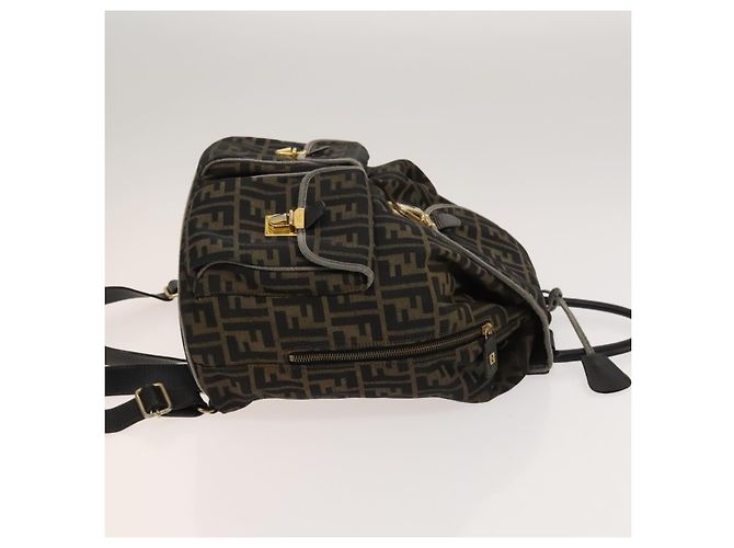 FENDI Zucca Canvas Rucksack Schwarz Braun Gold Auth 123804 Golden - Ansicht 4