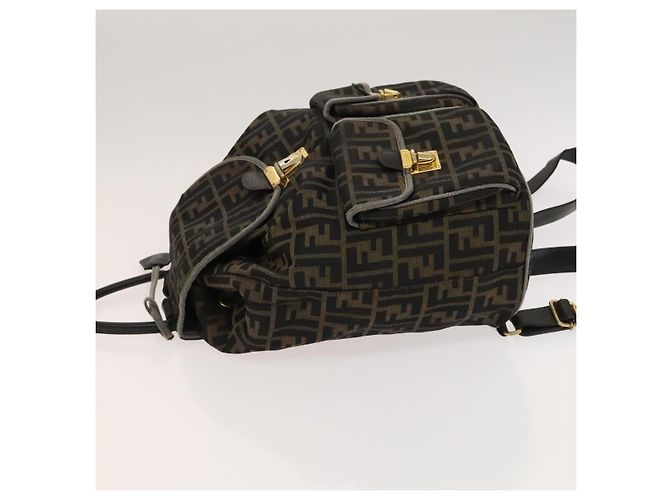 FENDI Zucca Canvas Rucksack Schwarz Braun Gold Auth 123804 Golden - Ansicht 5