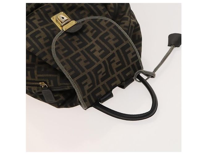 FENDI Zucca Canvas Rucksack Schwarz Braun Gold Auth 123804 Golden - Ansicht 6