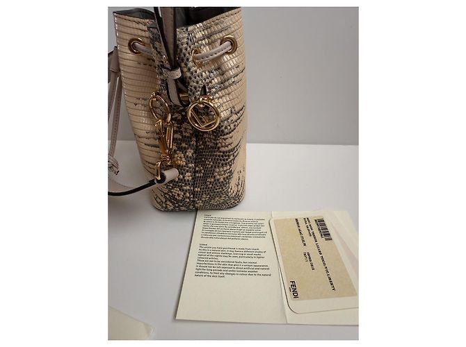 Borsa a secchiello Fendi Mon Tresor in lizard rosa Crema - vista 12