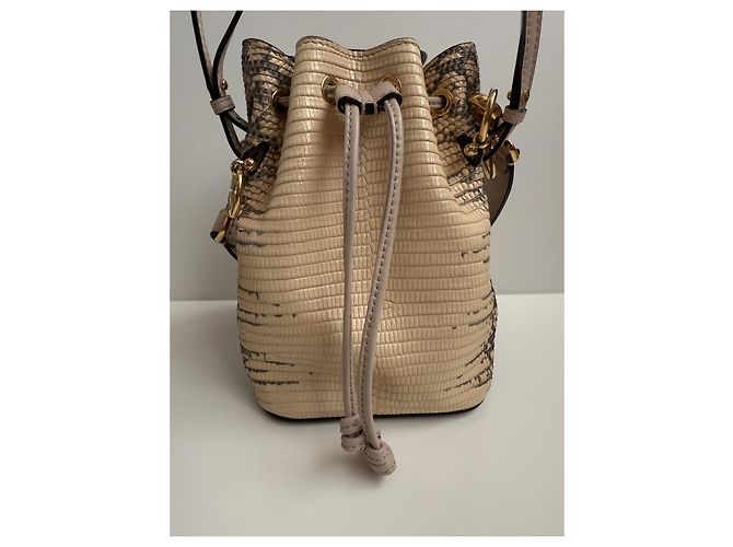 Borsa a secchiello Fendi Mon Tresor in lizard rosa Crema - vista 13