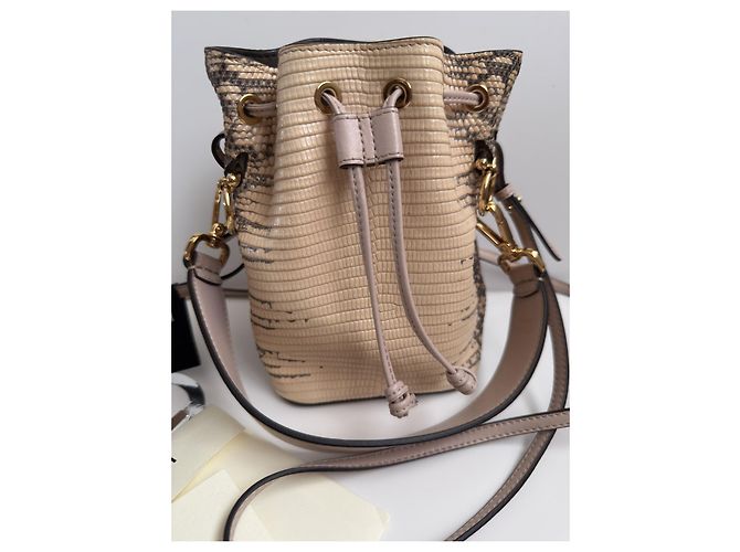 Borsa a secchiello Fendi Mon Tresor in lizard rosa Crema - vista 15