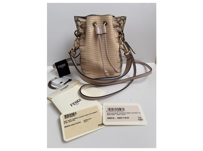 Borsa a secchiello Fendi Mon Tresor in lizard rosa Crema - vista 2