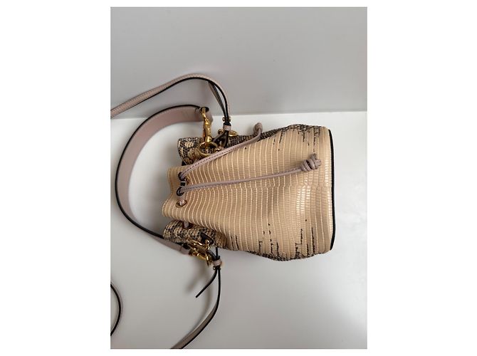 Borsa a secchiello Fendi Mon Tresor in lizard rosa Crema - vista 7