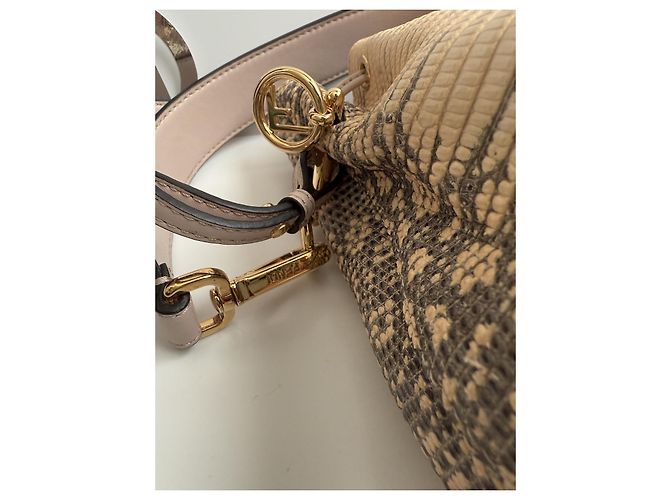 Borsa a secchiello Fendi Mon Tresor in lizard rosa Crema - vista 8