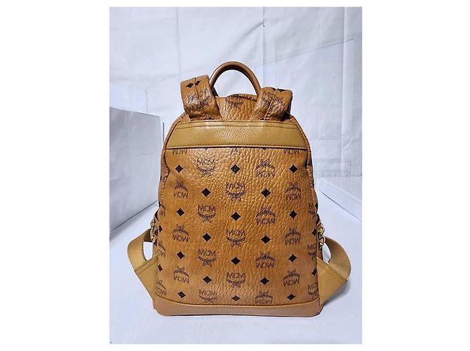 MCM Visetos Stark Medium Leather Backpack Brown - view 16