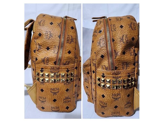 MCM Visetos Stark Medium Leather Backpack Brown - view 9