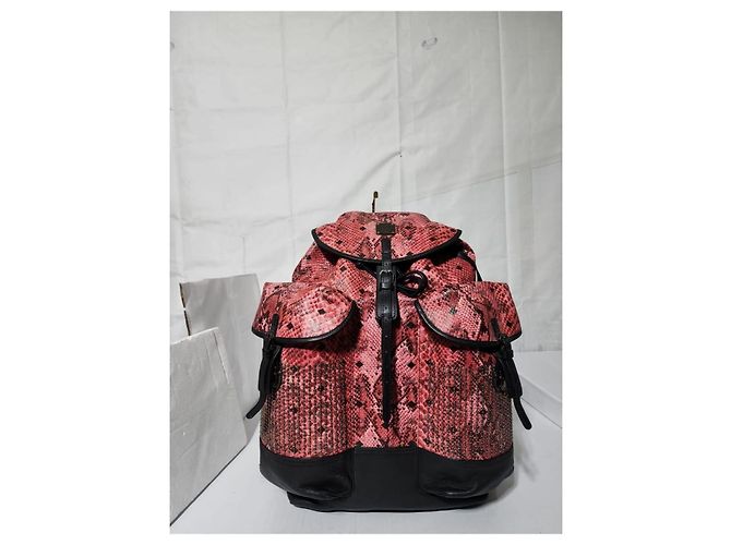 MCM Brandenburg Limited Edition Exotic Studded Leather Backpack Peach/Black - view 13