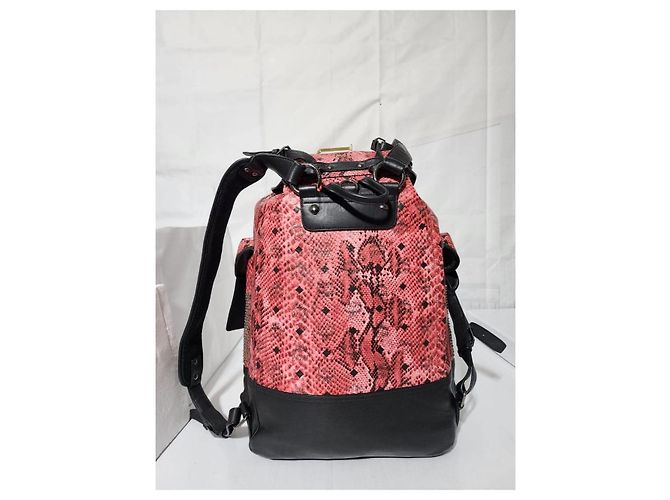 MCM Brandenburg Limited Edition Exotic Studded Leather Backpack Peach/Black - view 14