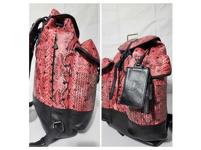 MCM Brandenburg Limited Edition Exotic Studded Leather Backpack Peach/Black - view 5