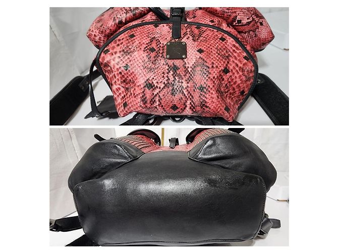 MCM Brandenburg Limited Edition Exotic Studded Leather Backpack Peach/Black - view 8