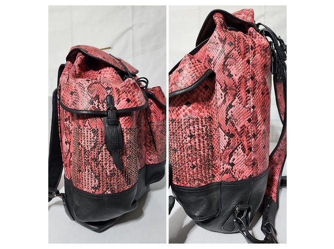 MCM Brandenburg Limited Edition Exotic Studded Leather Backpack Peach/Black - view 9