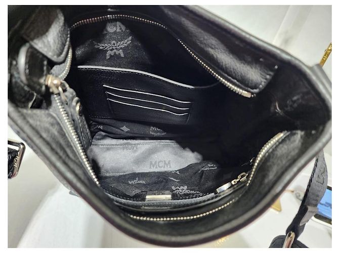 MCM Borsa Messenger in Pelle Stark Nero Grigio - vista 14