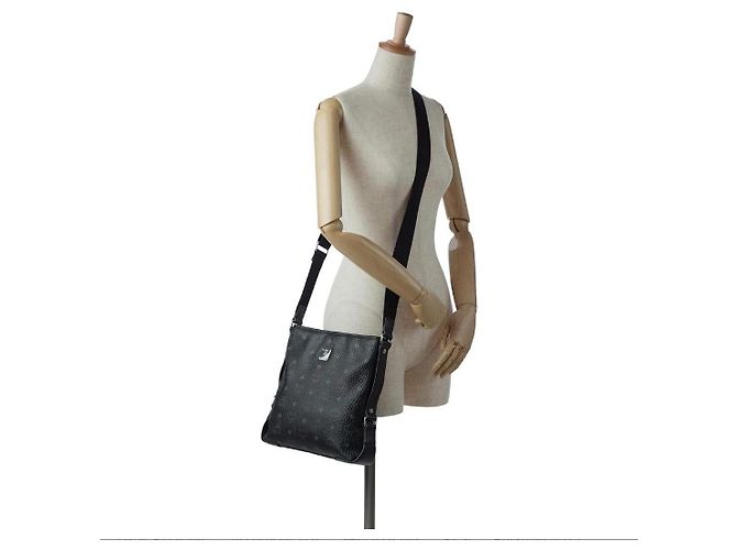 MCM Borsa Messenger in Pelle Stark Nero Grigio - vista 3