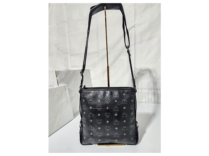 MCM Borsa Messenger in Pelle Stark Nero Grigio - vista 4