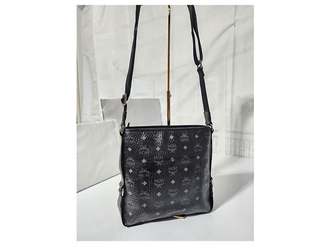 MCM Borsa Messenger in Pelle Stark Nero Grigio - vista 5