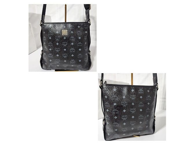 MCM Borsa Messenger in Pelle Stark Nero Grigio - vista 6